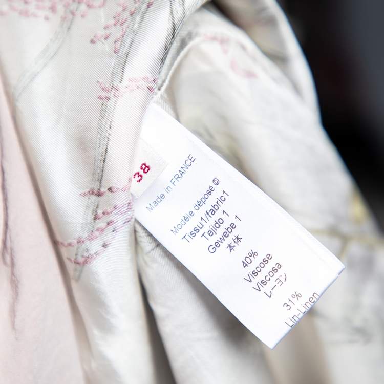 Pre Owned Kenzo Mint Green Floral Print Linen Blend Double Breasted Coat M