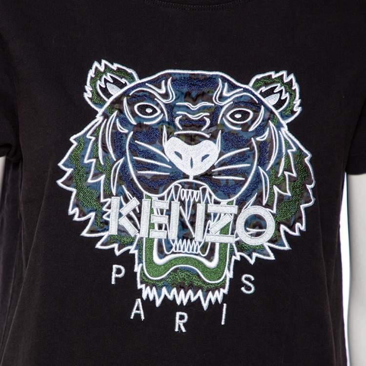 Pre Owned Kenzo Black Cotton Tiger Embroidered Short Sleeve T-Shirt M