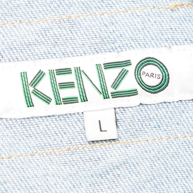 Pre Owned Kenzo Blue Rose Printed Denim Button Front Jacket L