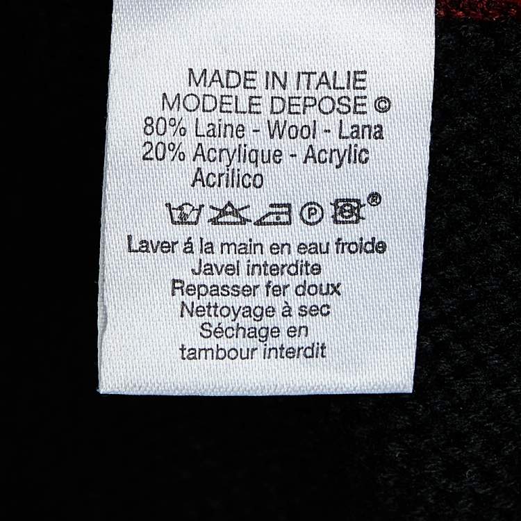 Pre Owned Kenzo Vintage Black Wool Knit Floral Jacquard Patterned Asymmetrical Shrug L