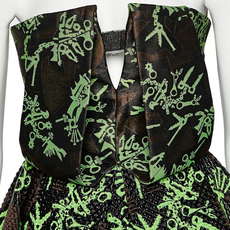 Pre Owned Kenzo Multicolor Monster Pattern Lurex Jacquard Strapless Mini Dress M