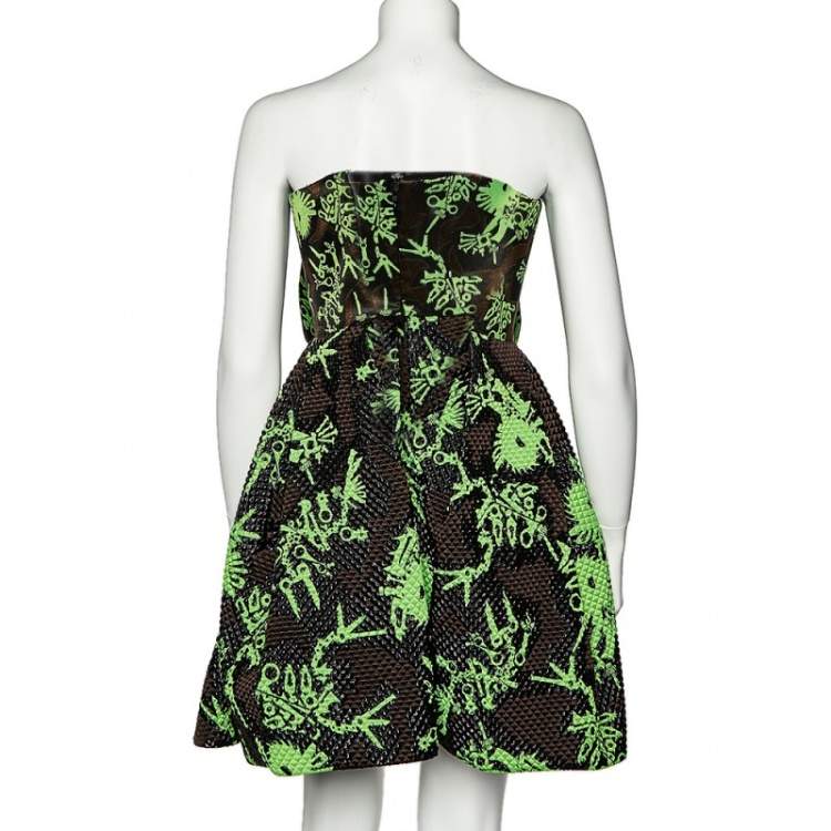 Pre Owned Kenzo Multicolor Monster Pattern Lurex Jacquard Strapless Mini Dress M