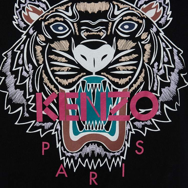 Pre Owned Kenzo Black Tiger Print Cotton Crew Neck T-Shirt S