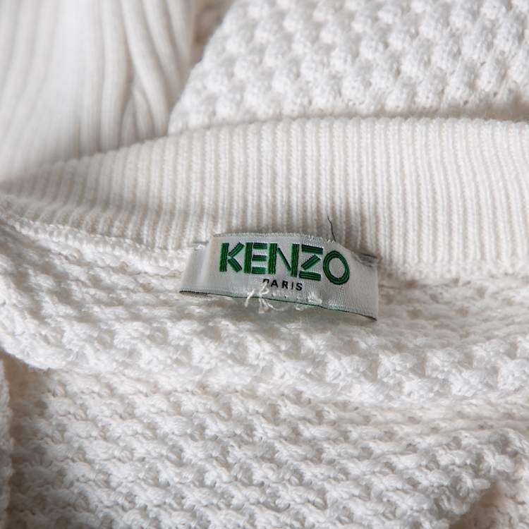 Pre Owned Kenzo White Textured Knit Tiger Embossed Crewneck Sweatshirt M