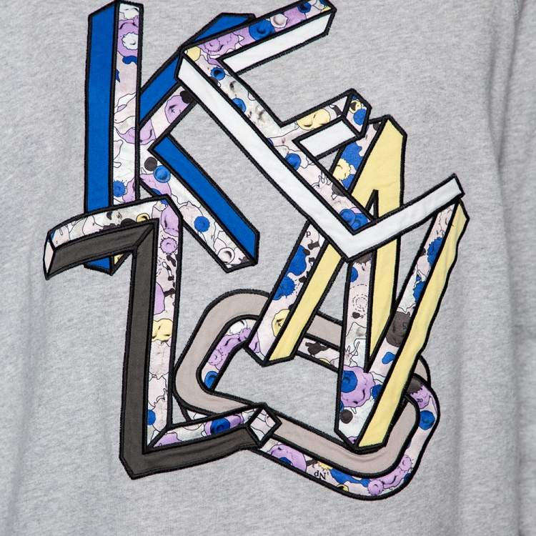 Pre Owned Kenzo Grey Cotton Letter Logo Printed Long Sleeve Crewneck Sweatshirt L