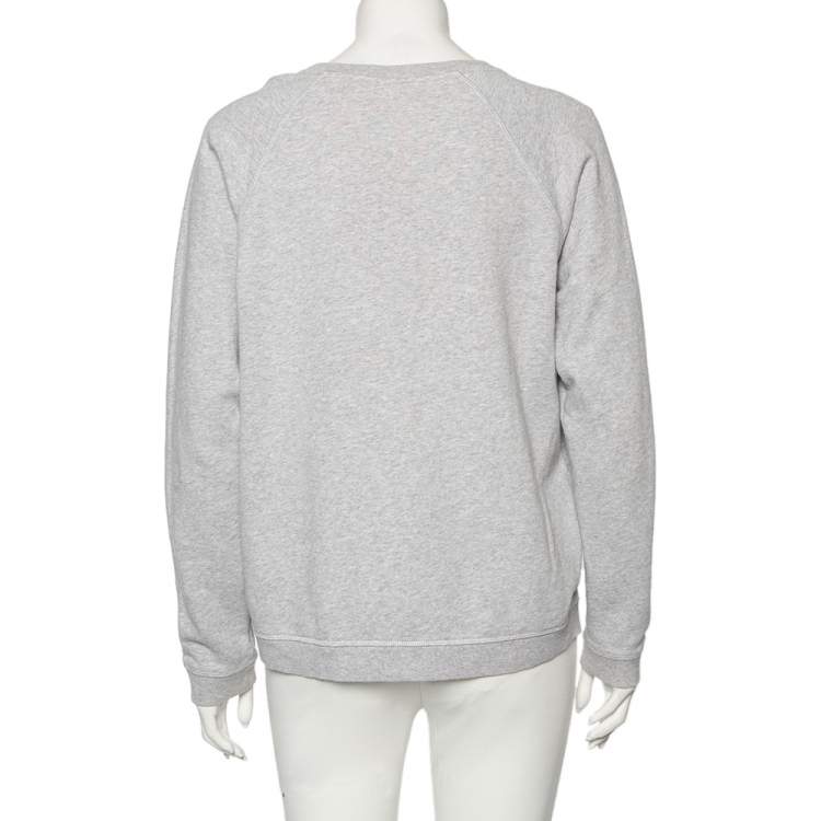 Pre Owned Kenzo Grey Cotton Letter Logo Printed Long Sleeve Crewneck Sweatshirt L