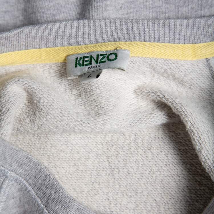 Pre Owned Kenzo Grey Cotton Letter Logo Printed Long Sleeve Crewneck Sweatshirt L