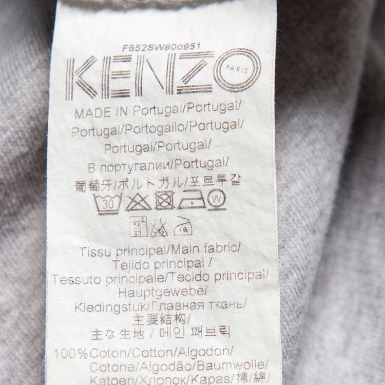 Pre Owned Kenzo Grey Cotton Letter Logo Printed Long Sleeve Crewneck Sweatshirt L
