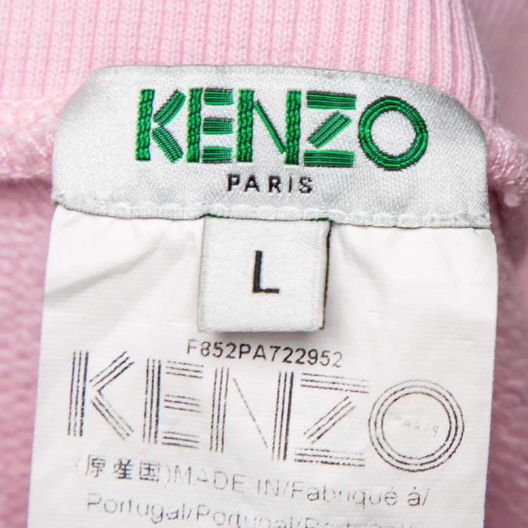 Pre Owned Kenzo Pink Cotton Rib Knit Detailed Logo Printed Sweatpants L