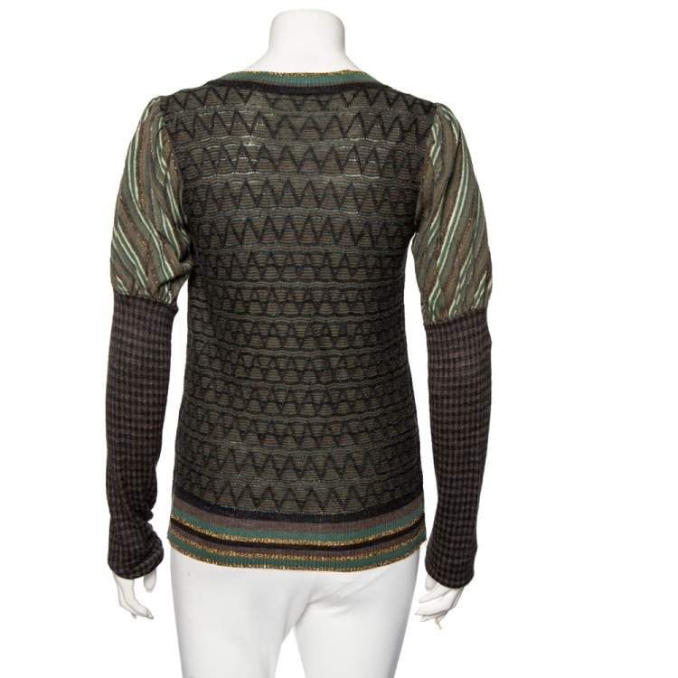 Pre Owned Kenzo Multicolor Patterned Lurex Wool Knit Button Front Cardigan S