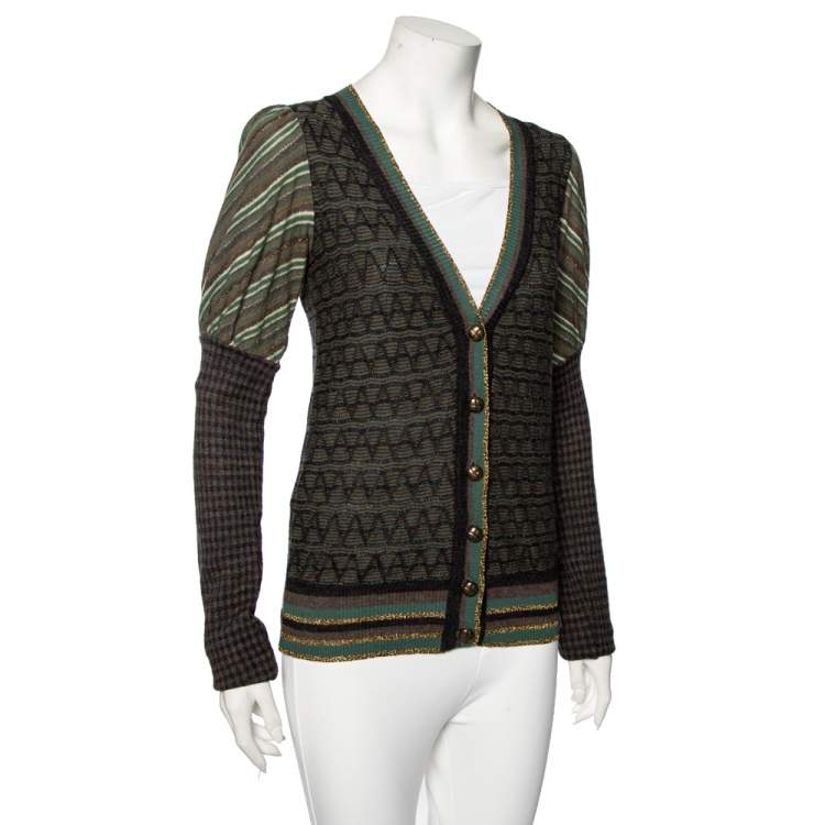 Pre Owned Kenzo Multicolor Patterned Lurex Wool Knit Button Front Cardigan S