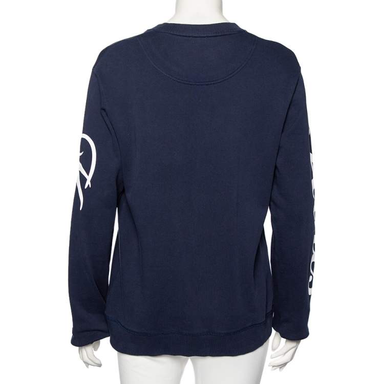 Pre Owned Kenzo Navy Blue Cotton Logo Printed Jumping Tiger Crewneck Sweatshirt S 