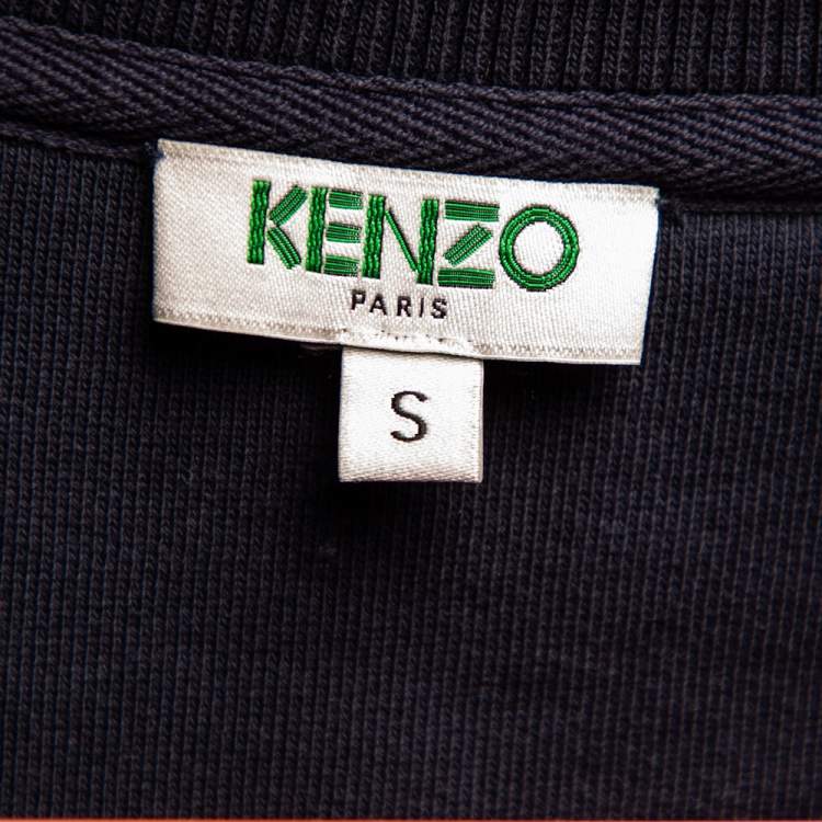 Pre Owned Kenzo Navy Blue Cotton Logo Printed Jumping Tiger Crewneck Sweatshirt S 