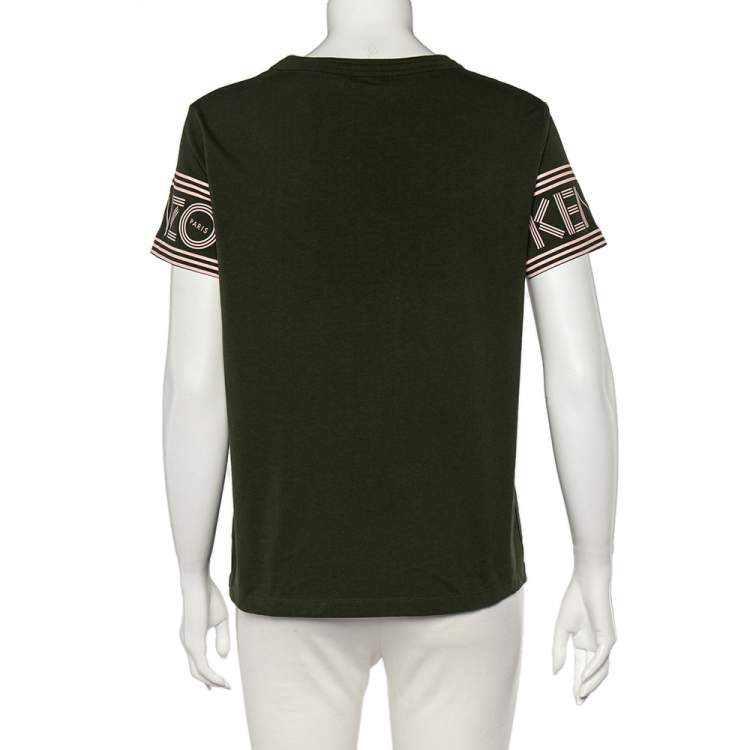 Pre Owned Kenzo Dark Green Cotton Logo Detail Round Neck T-Shirt M