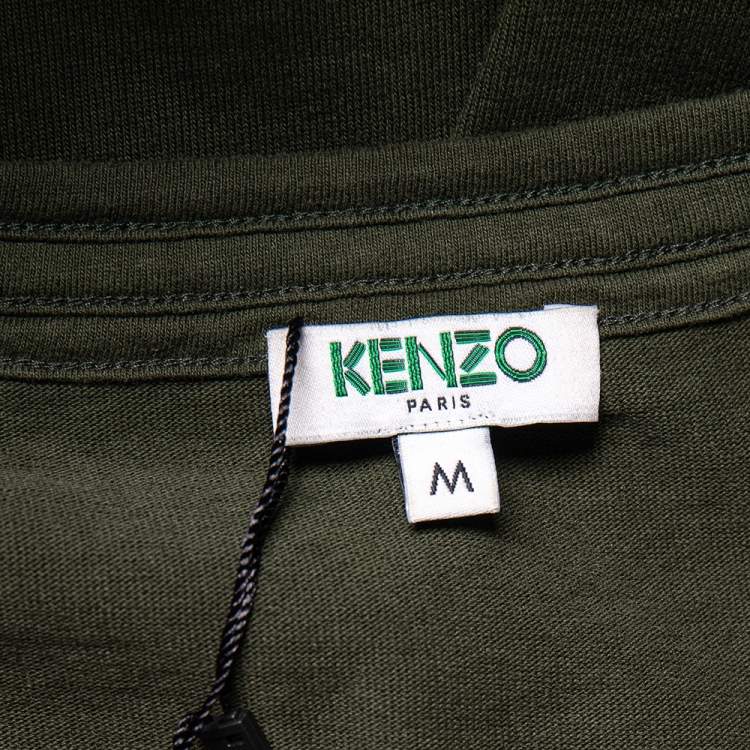 Pre Owned Kenzo Dark Green Cotton Logo Detail Round Neck T-Shirt M