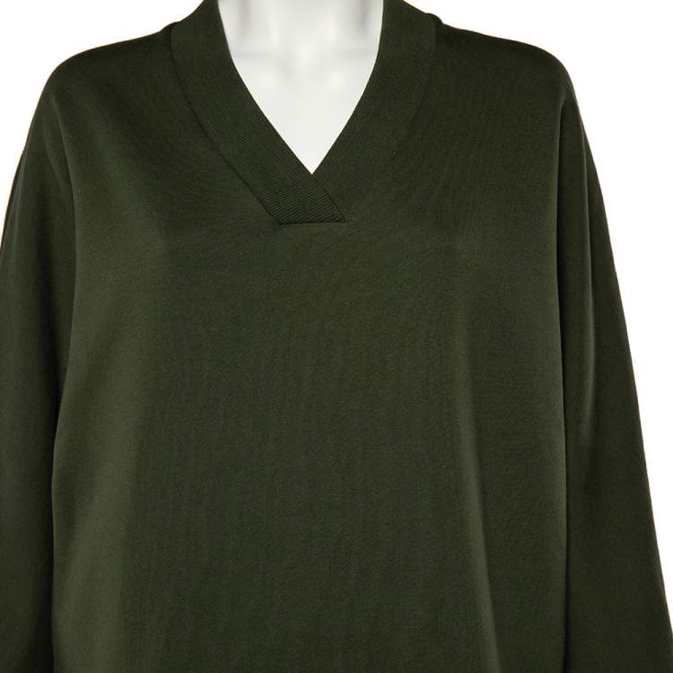 Pre Owned Kenzo Dark Green Logo Print Cotton V-Neck Sweatshirt M