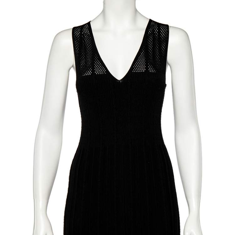 Pre Owned Kenzo Black Knit Cut-Out Detail Pleated Midi Dress S