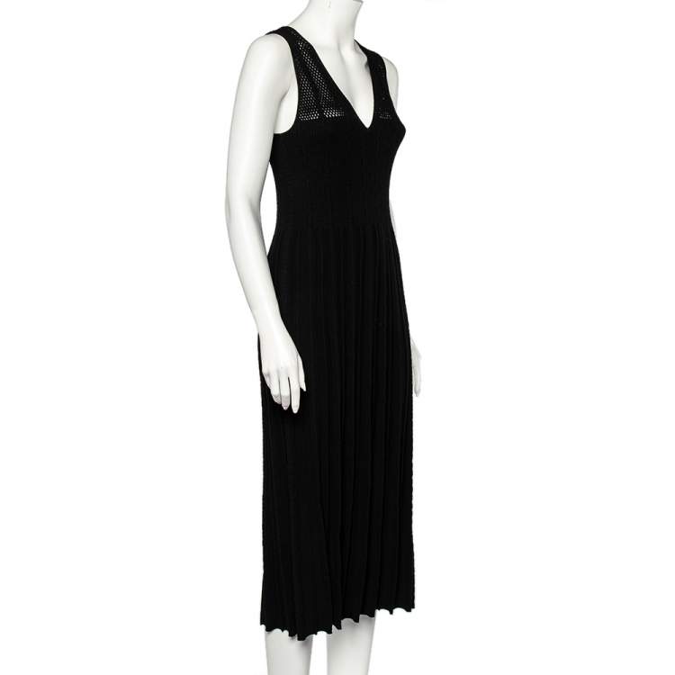 Pre Owned Kenzo Black Knit Cut-Out Detail Pleated Midi Dress S