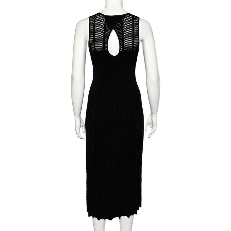 Pre Owned Kenzo Black Knit Cut-Out Detail Pleated Midi Dress S