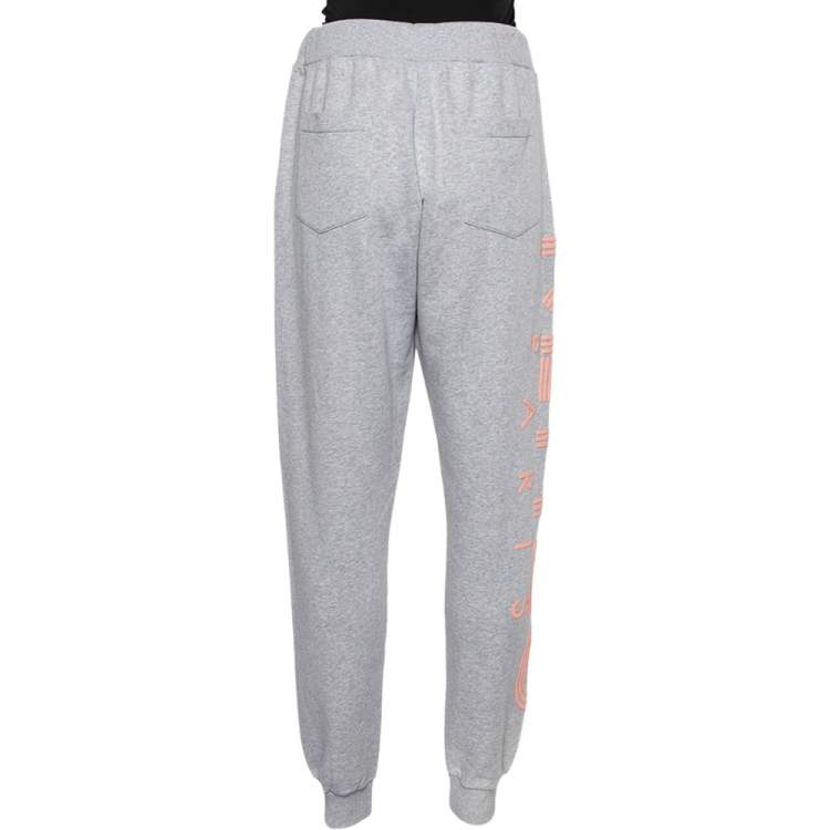 Pre Owned Kenzo Grey Logo Print Jersey Jogging Pants M