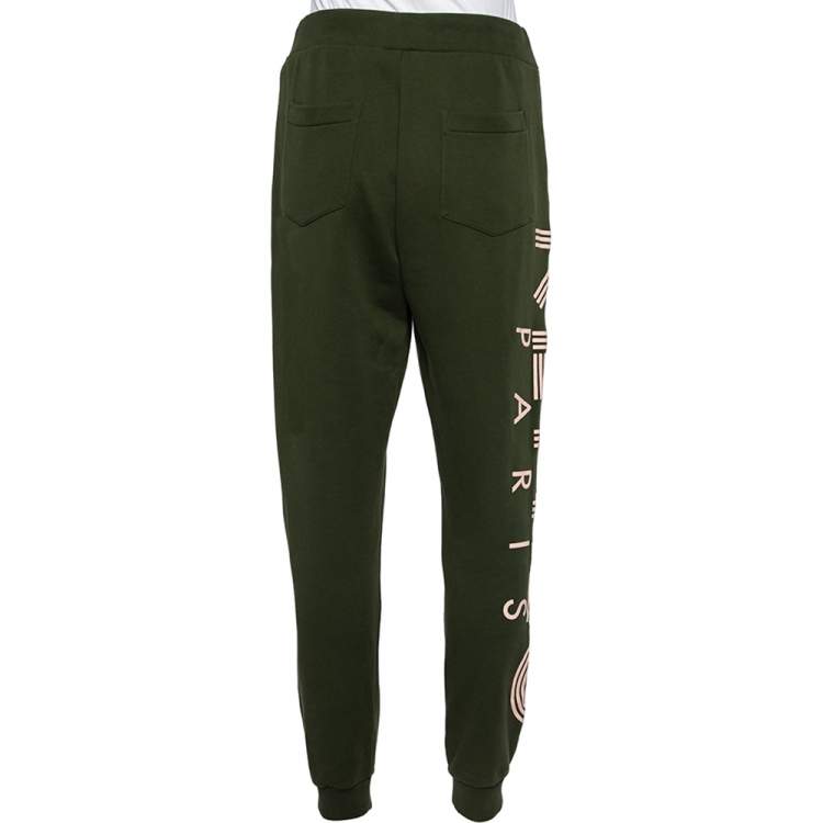 Pre Owned Kenzo Dark Green Logo Print Jersey Jogging Pants S