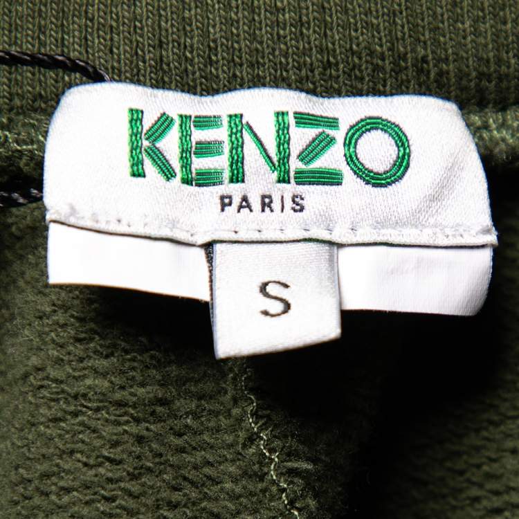 Pre Owned Kenzo Dark Green Logo Print Jersey Jogging Pants S