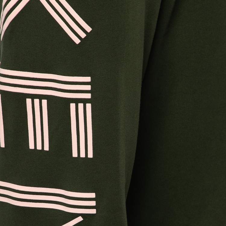 Pre Owned Kenzo Dark Green Logo Print Jersey Jogging Pants S