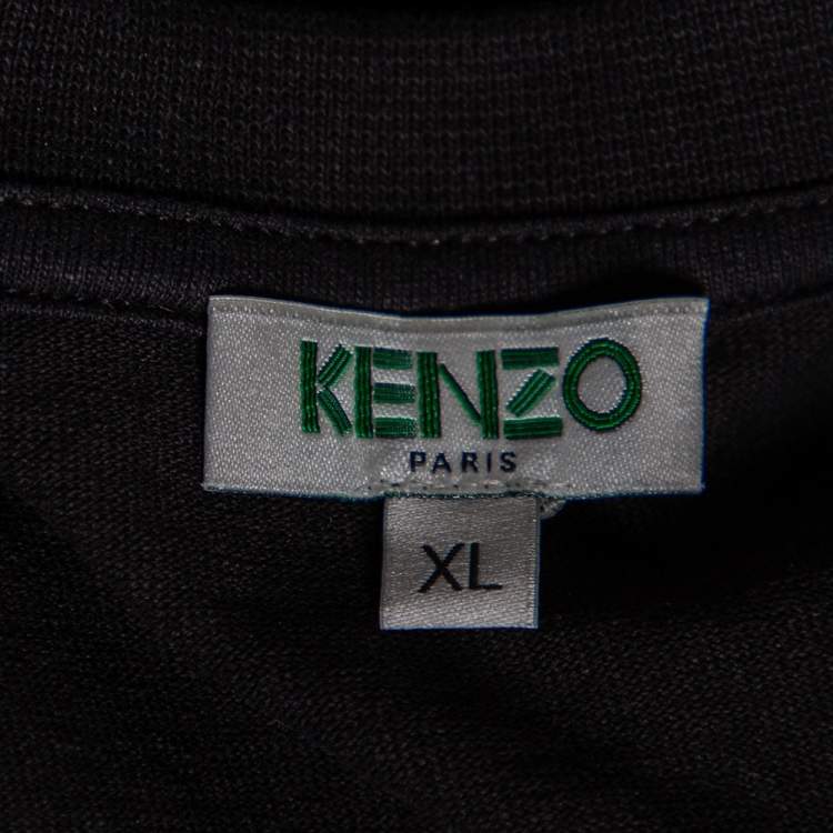 Pre Owned Kenzo Black Cotton Knit Logo Print Sleeve T-Shirt XL