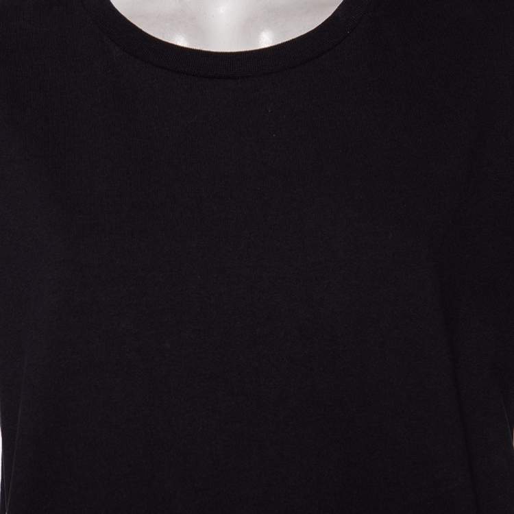 Pre Owned Kenzo Black Cotton Knit Logo Print Sleeve T-Shirt XL