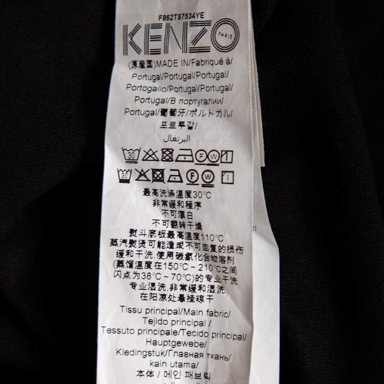 Pre Owned Kenzo Black Cotton Tiger Embroidered Ruffled Trim Detailed Top M