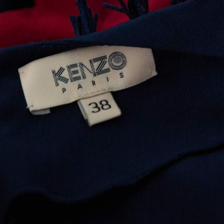 Pre Owned Kenzo Red-Blue Silk Tassel Detailed Top M