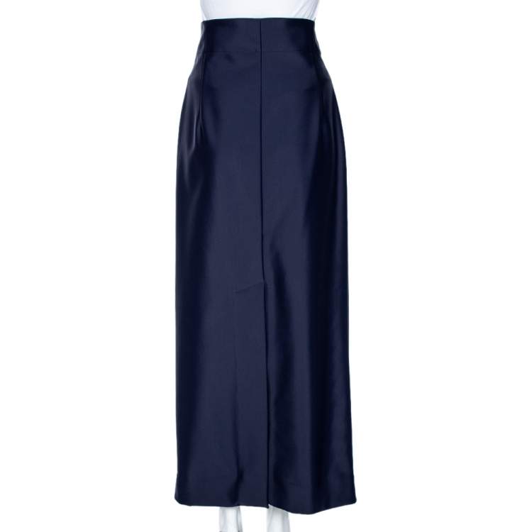 Pre Owned Kenzo Navy Blue Synthetic Buckle Front Detailed Pleated Skirt M