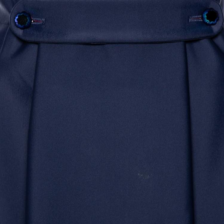 Pre Owned Kenzo Navy Blue Synthetic Buckle Front Detailed Pleated Skirt M