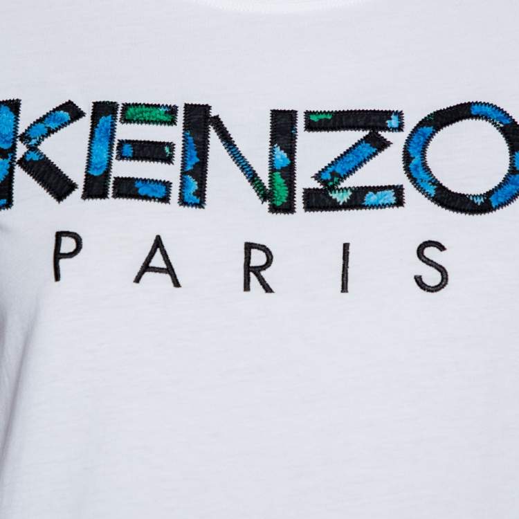 Pre Owned Kenzo White Cotton Logo Embroidered Short Sleeve T-Shirt M