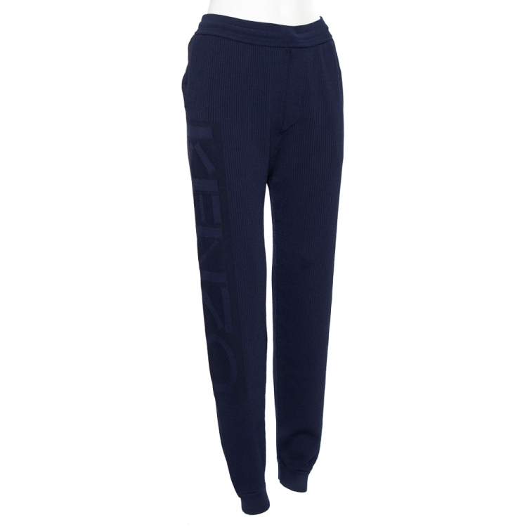 Pre Owned Kenzo Blue Logo Jacquard Knit Joggers S