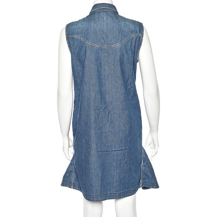 Pre Owned Kenzo Indigo Denim Ruffle Bottom Sleeveless Dress M