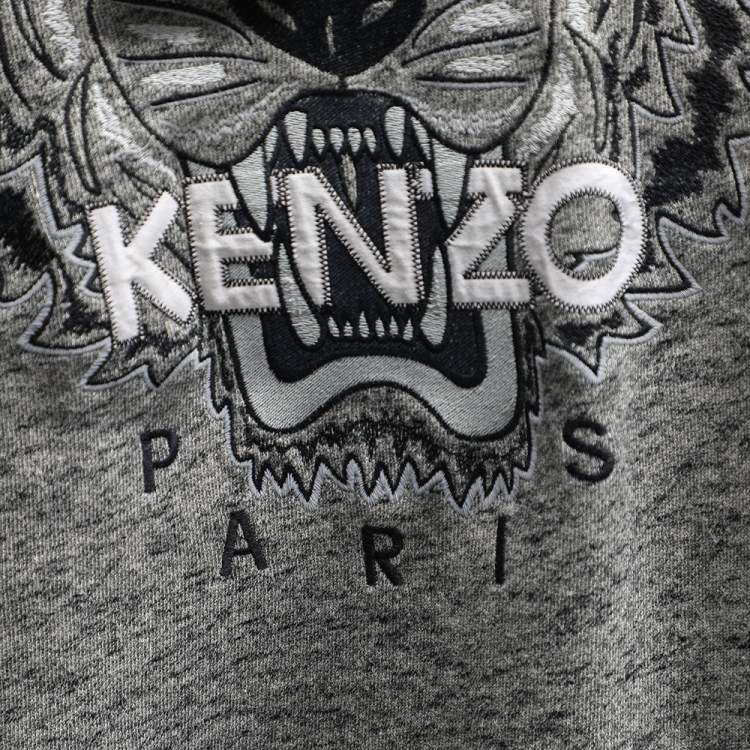 Pre Owned Kenzo Jungle Grey Slub Terry Tiger Embroidered Sweatshirt M
