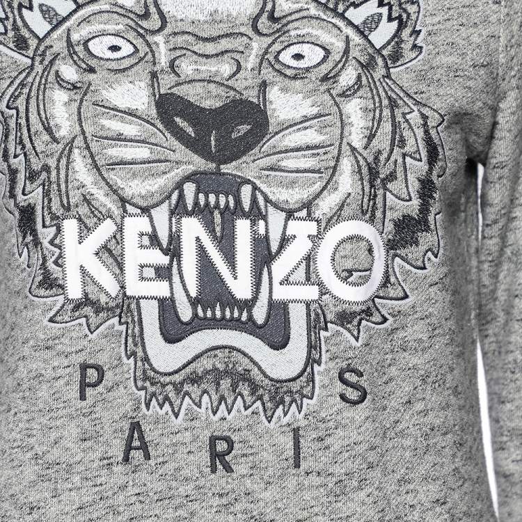 Pre Owned Kenzo Jungle Grey Slub Terry Tiger Embroidered Sweatshirt M