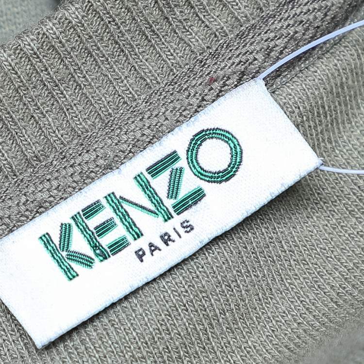 Pre Owned Kenzo Green Tiger Embroidered Cotton Knit Sweatshirt L