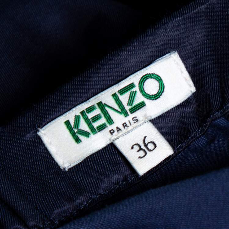 Pre Owned Kenzo Navy Blue Cotton Belted Off Shoulder Top S