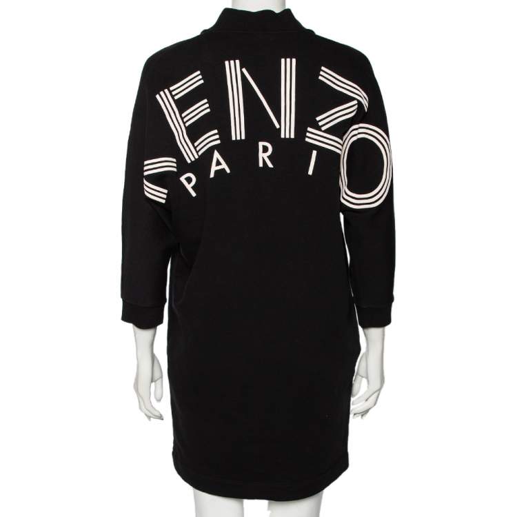 Pre Owned Kenzo Black Logo Print Cotton Batwing Sleeve Sweatshirt Dress XS