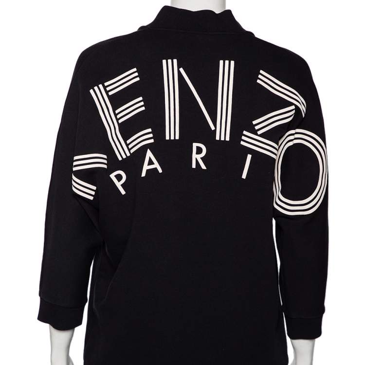 Pre Owned Kenzo Black Logo Print Cotton Batwing Sleeve Sweatshirt Dress XS