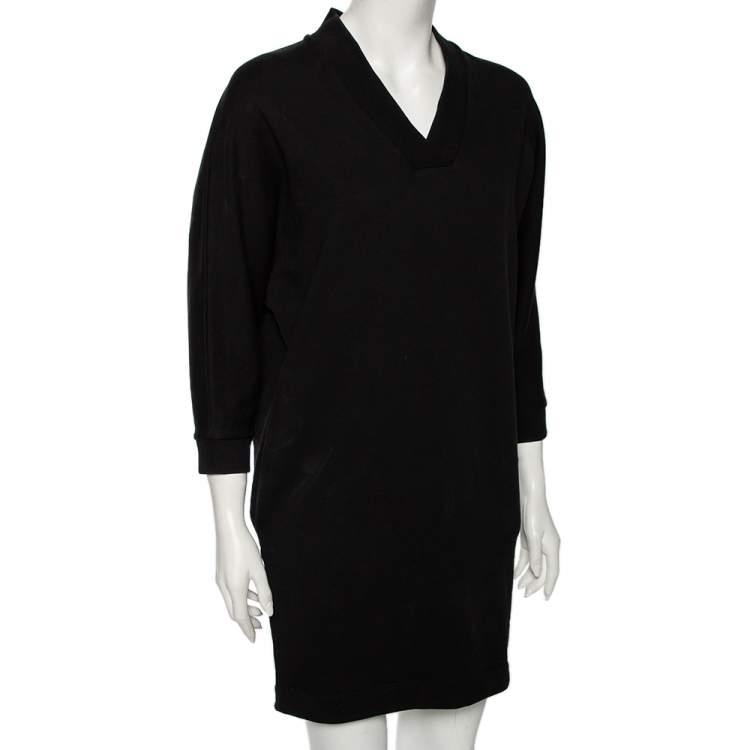 Pre Owned Kenzo Black Logo Print Cotton Batwing Sleeve Sweatshirt Dress XS