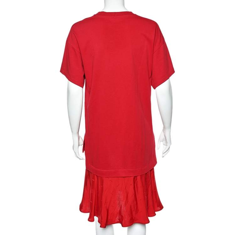 Pre Owned Kenzo Red Cotton & Synthetic Trim Detailed Short Sleeve Dress S