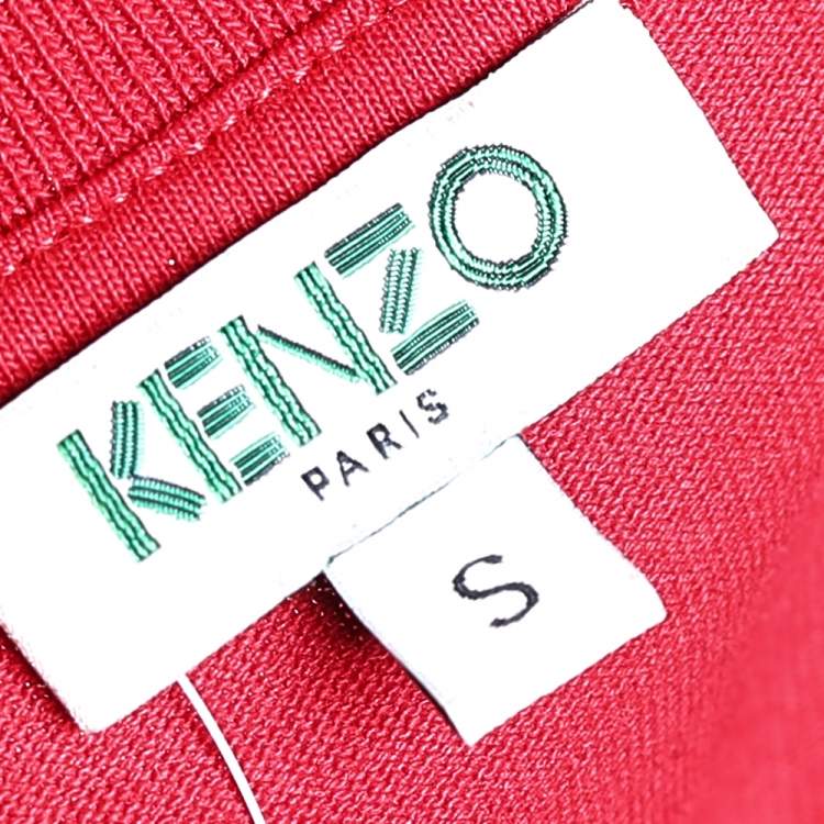 Pre Owned Kenzo Red Cotton & Synthetic Trim Detailed Short Sleeve Dress S