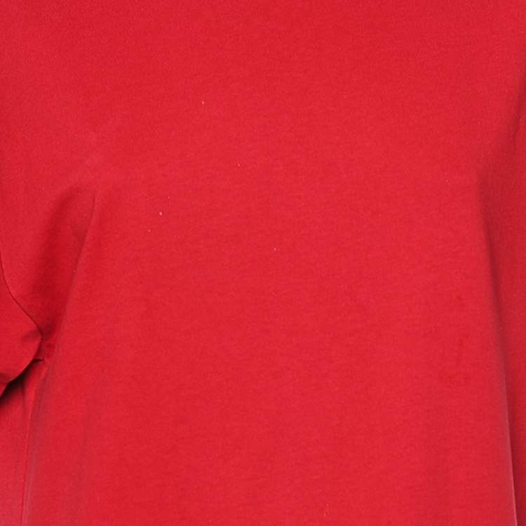 Pre Owned Kenzo Red Cotton & Synthetic Trim Detailed Short Sleeve Dress S