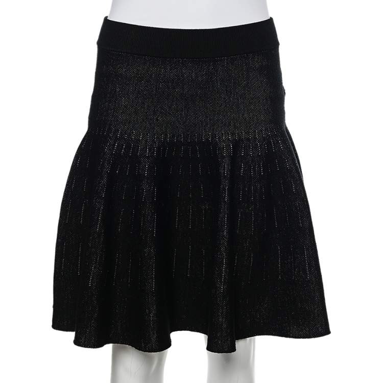مملوكة مسبقًا Kenzo Black Wool & Cotton Knit Flared Mini Skirt XL