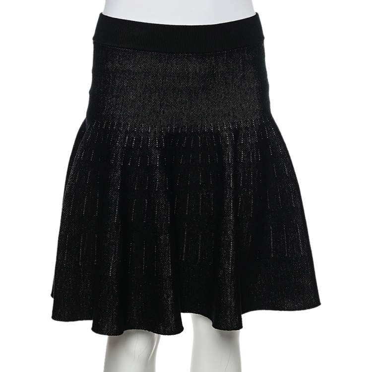 مملوكة مسبقًا Kenzo Black Wool & Cotton Knit Flared Mini Skirt XL