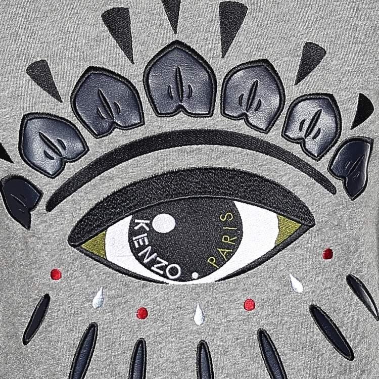 Pre Owned Kenzo Grey Eye Embroidered Cotton Knit Sweatshirt S