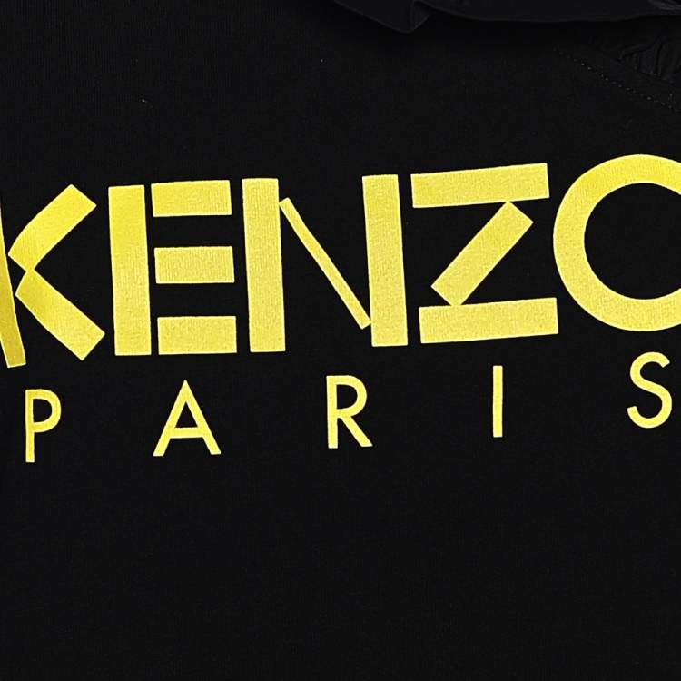 Pre Owned Kenzo Black Logo Printed Cotton Ruffled Neck T-Shirt XL